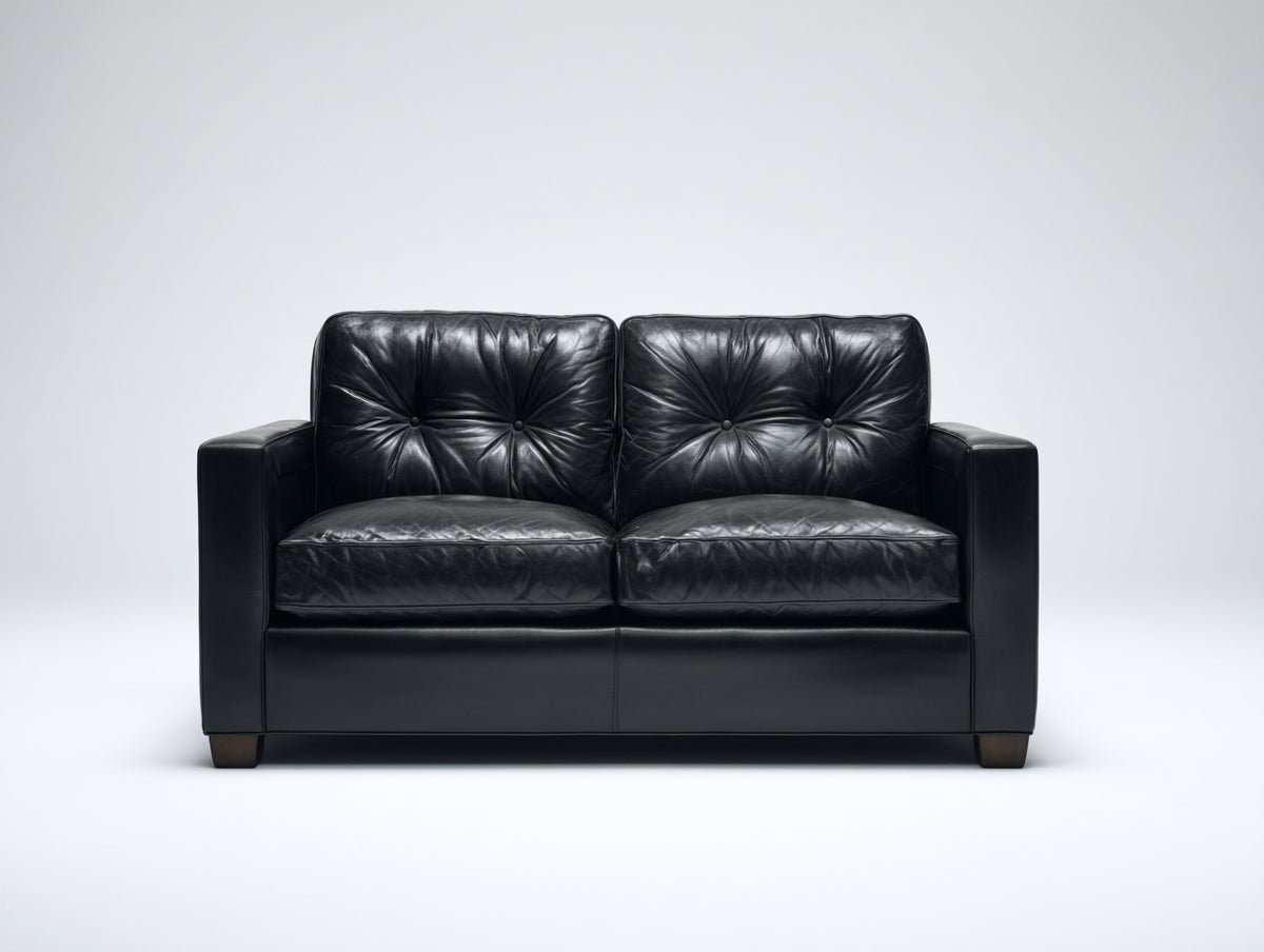 Zweisitzer Sofa in Lederoptik 165 x 88 x 85 cm - Schwarz - Gepolstert mit Knopfheftung für Wohnzimmer und Büro