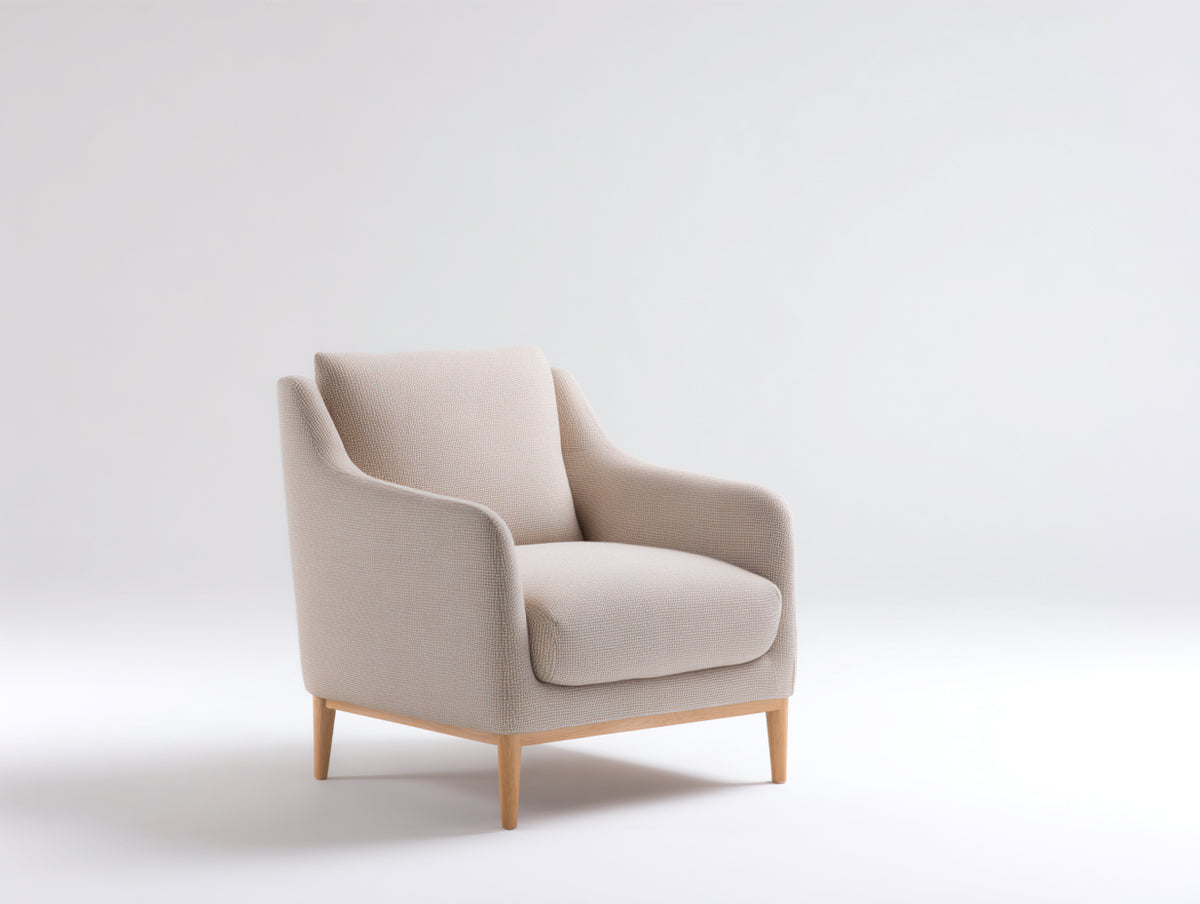 Sessel mit Stoffbezug 82 x 86 x 88 cm - Beige - Gepolstert mit geschwungenen Armlehnen und Holzbeinen im modernen Design
