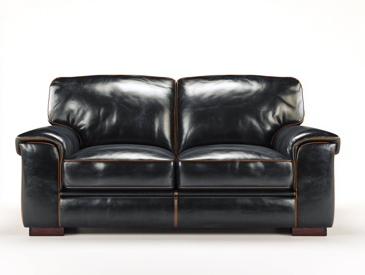 Zweisitzer Sofa in Lederoptik 180 x 95 x 90 cm - Schwarz - Klassisches Design mit Kontrastnähten für Wohnzimmer und Gästezimmer