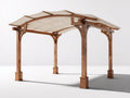 Pavillon aus Holz und Stoff 300x300x270 cm - Naturbraun Beige - Offene Konstruktion mit geschwungenem Stoffdach