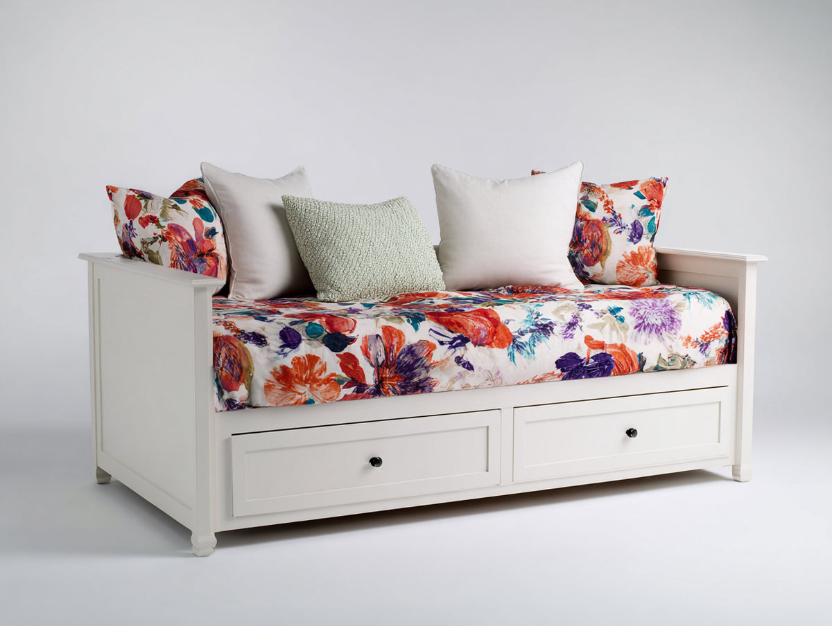 Schlafsofa aus Holzwerkstoff 205 x 95 x 85 cm - Weiß - Mit 2 Schubladen und Tagesbettfunktion