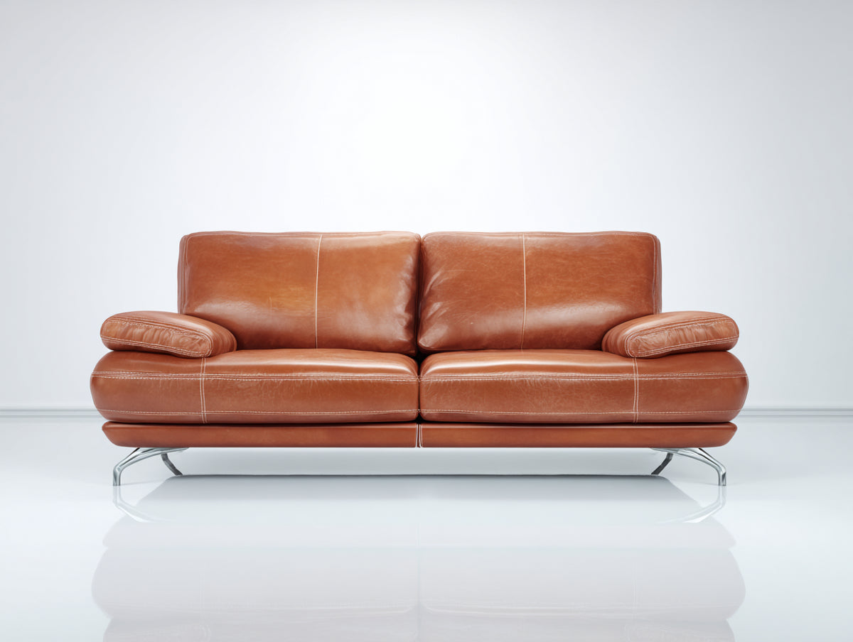 Zweisitzer Sofa in Lederoptik 190 x 92 x 82 cm - Cognacbraun - Gepolstert mit Metallfüßen für Wohnzimmer und Büro