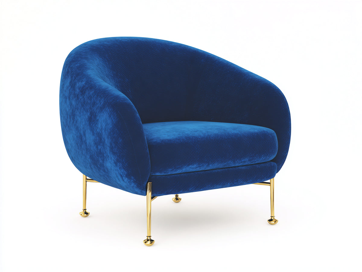 Sessel aus Samt 92 x 86 x 82 cm - Königsblau und Goldfarben - Modernes Schalendesign mit Metallbeinen für Wohnzimmer und Schlafzimmer
