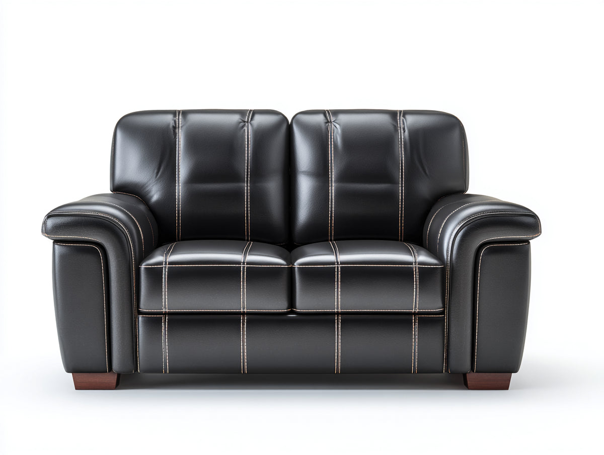 Zweisitzer Sofa mit Lederbezug 160 x 90 x 90 cm - Schwarz - Gepolstert mit Kontrastnähten und breiten Armlehnen