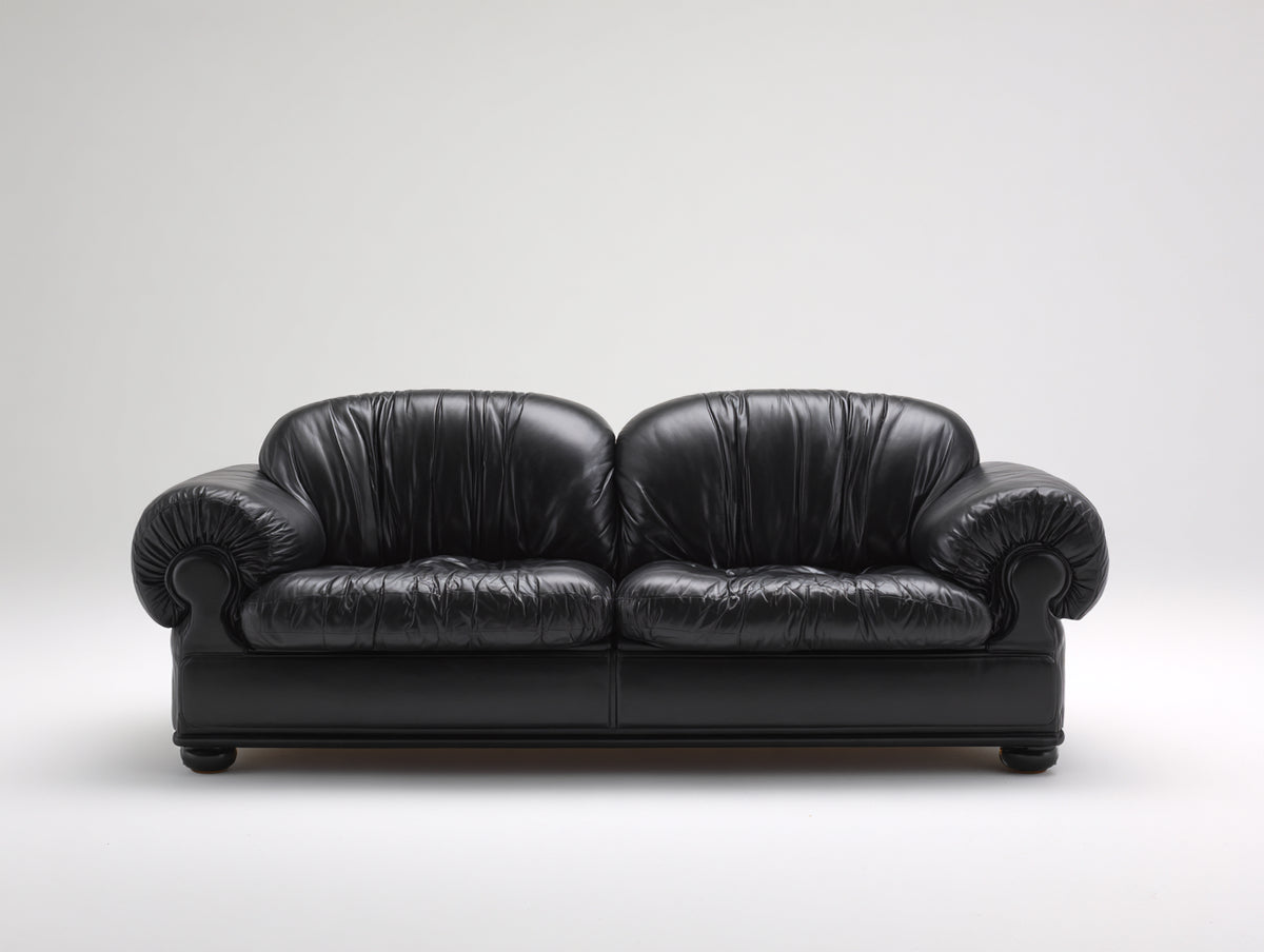 Zweisitzer Sofa mit Kunstlederbezug 185 x 95 x 88 cm - Schwarz - Klassisches Design mit gerollten Armlehnen