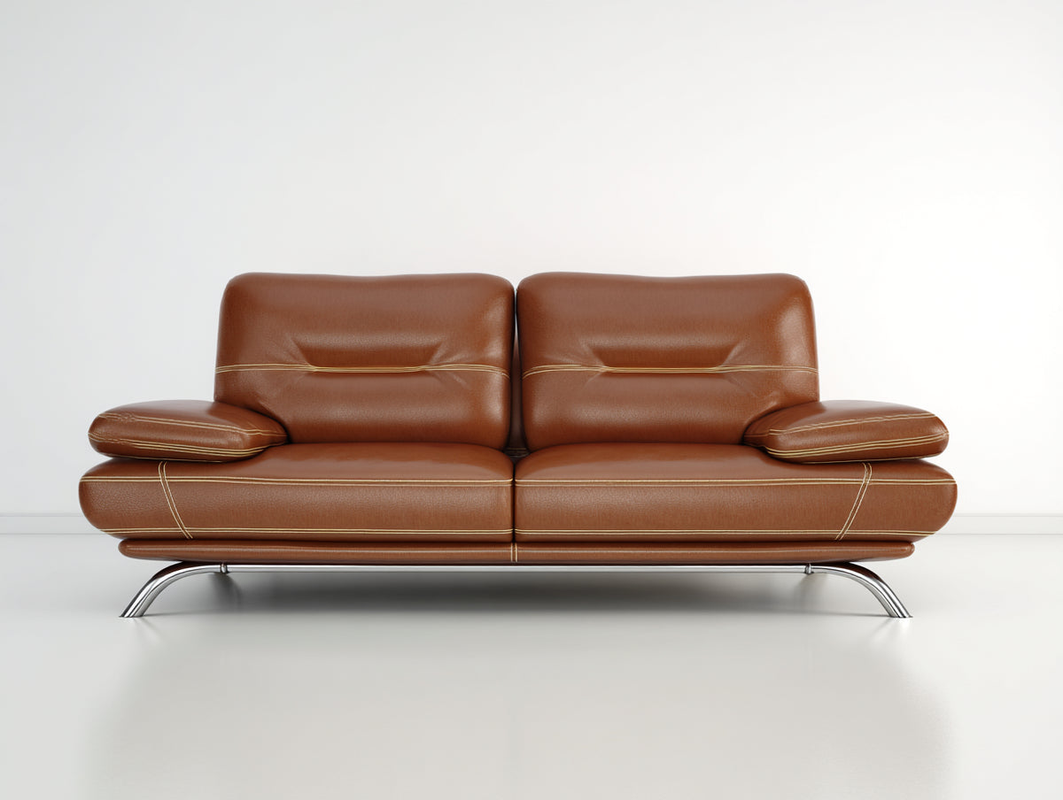 Zweisitzer Sofa in Lederoptik 190 x 92 x 88 cm - Cognacbraun - Modernes Design mit Metallgestell für Wohnzimmer