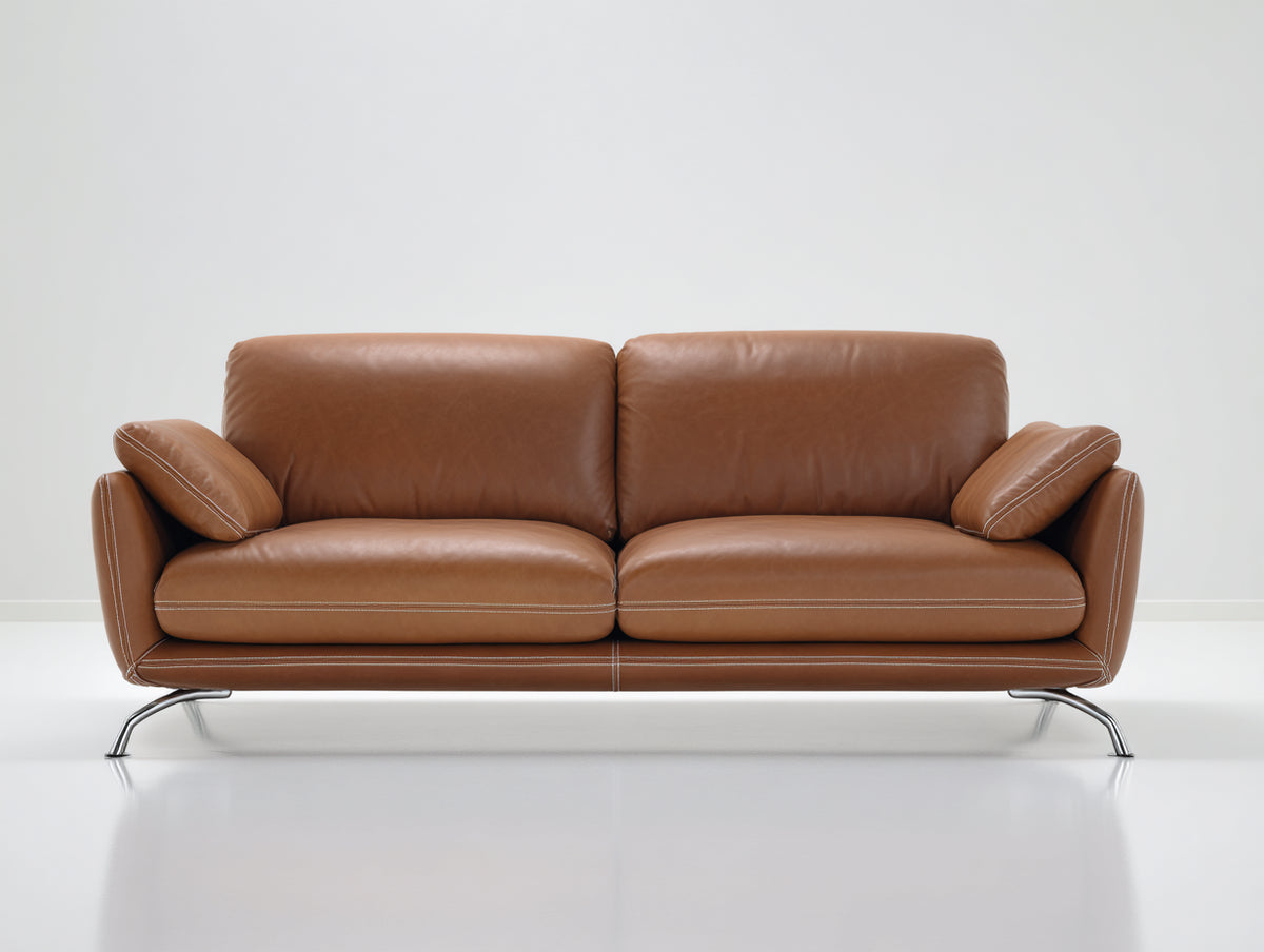 Zweisitzer Sofa mit Bezug in Lederoptik 190x90x85 cm - Cognacbraun - Modernes Design mit Metallfüßen