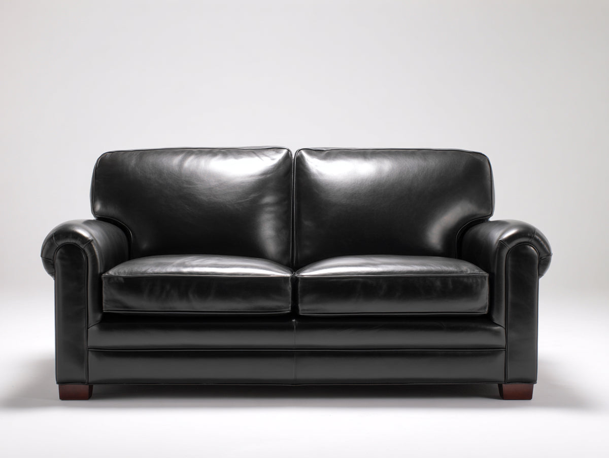 Zweisitzer Sofa in Lederoptik 178 x 90 x 86 cm - Schwarz - Weich gepolstert mit Rundarmlehnen für Wohnzimmer und Büro
