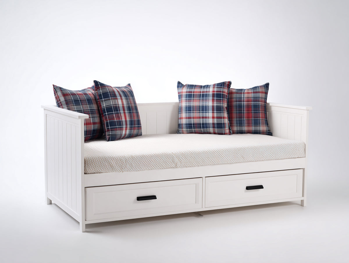 Schlafsofa aus Holz und Stoff 200x90x85 cm - Weiß - Mit 2 Schubladen und Liegefunktion