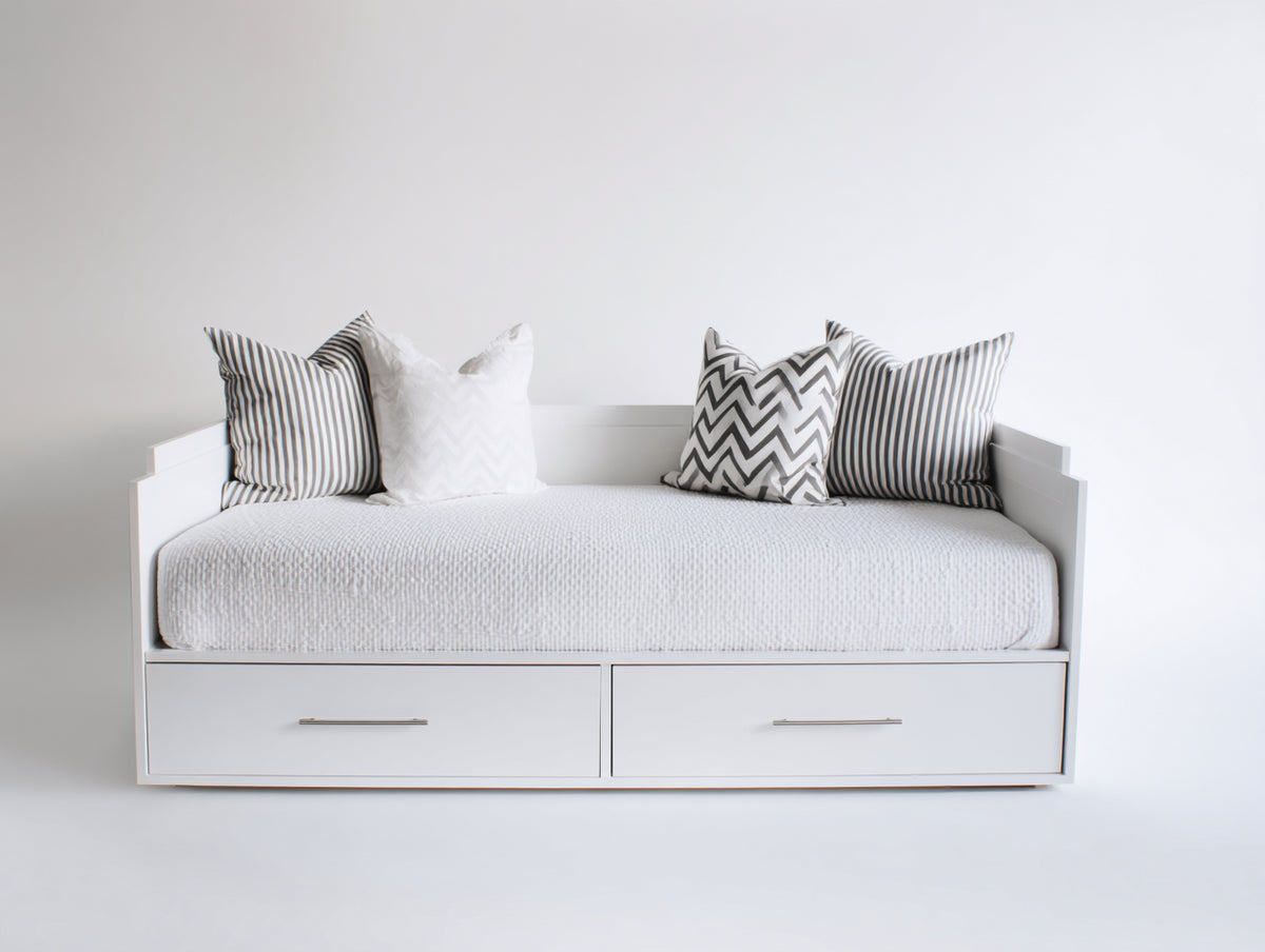 Schlafsofa aus Holzwerkstoff 200 x 100 x 85 cm - Weiß - Mit Liegefläche und 2 Schubladen für Schlafzimmer und Gästezimmer