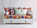 Schlafsofa aus Holzwerkstoff 195 x 95 x 88 cm - Weiß-Mehrfarbig - Mit gepolsterter Liegefläche und 2 Schubladen für Schlafzimmer und Gästezimmer