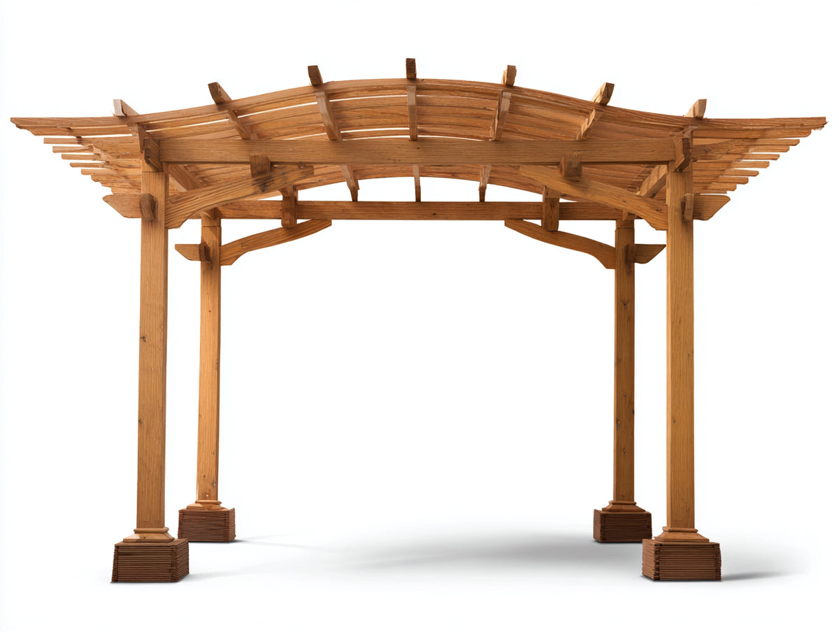Pavillon aus Holz 360 x 300 x 280 cm - Naturbraun - Offenes Pagodendachdesign mit geschwungenen Dachsparren für Garten und Terrasse