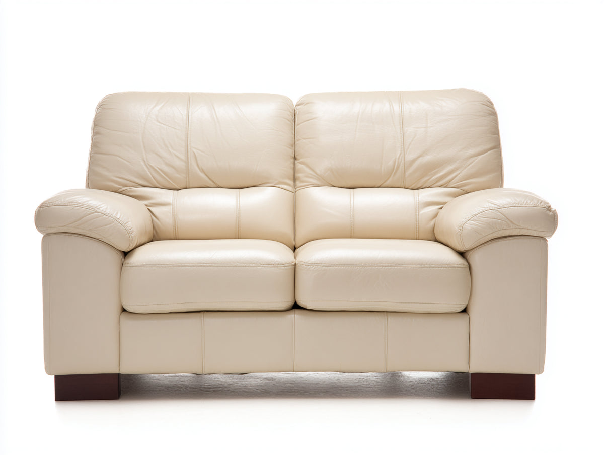 Zweisitzer Sofa mit Bezug in Lederoptik 175x95x90 cm - Cremeweiß - Gepolstert mit breiten Armlehnen