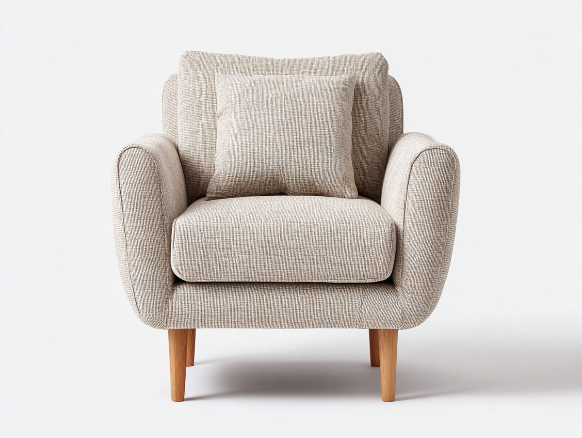 Sessel mit Strukturstoffbezug 88 x 82 x 86 cm - Beige-Naturbraun - Gepolstertes Design mit Holzbeinen