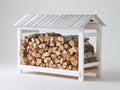 Kaminholzregal aus Holz 150 x 65 x 125 cm - Weiß und Grau - Überdachtes Design mit offener Lagerfläche für Garten und Terrasse