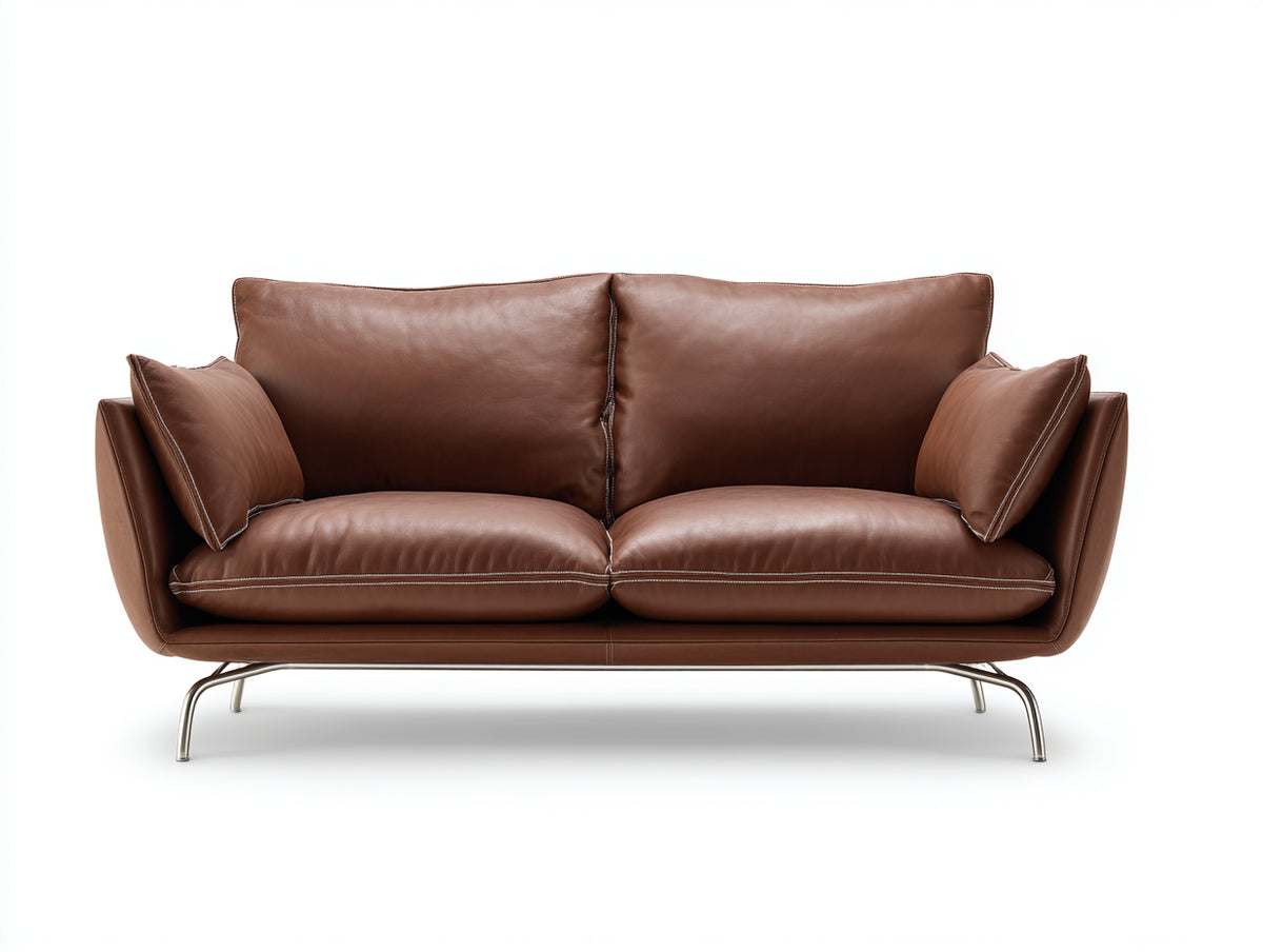 Zweisitzer Sofa in Lederoptik 185 x 93 x 84 cm - Braun - Weich gepolstert mit Metallfüßen für Wohnzimmer und Büro