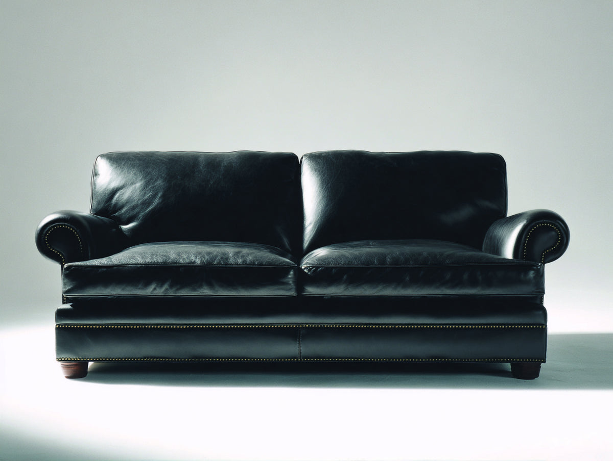 Zweisitzer Sofa mit Lederbezug 180 x 92 x 88 cm - Schwarz - Gepolstert mit Rundarmlehnen und Ziernieten im klassischen Design