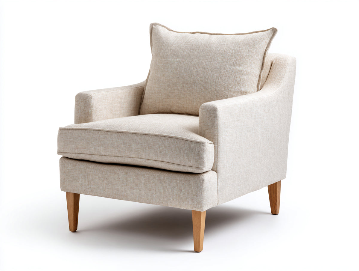 Sessel aus Stoff 88x90x92 cm - Beige Naturbraun - Gepolstert mit Holzfüßen und breiten Armlehnen
