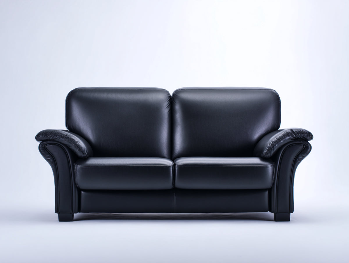 Zweisitzer Sofa mit Lederbezug 170 x 90 x 90 cm - Schwarz - Gepolstert mit breiten Armlehnen im klassischen Design