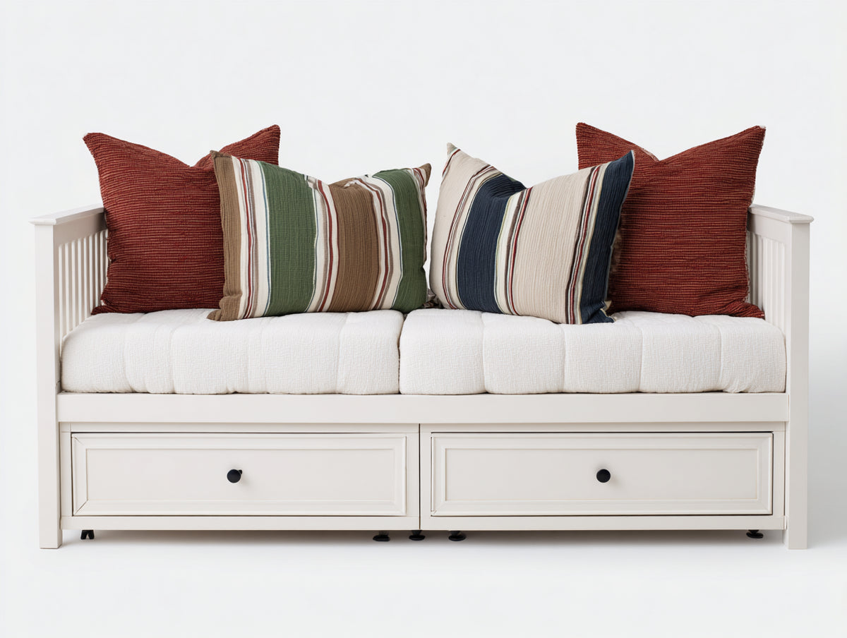 Schlafsofa aus Holz und Stoff 200x90x85 cm - Weiß - Mit 2 Schubladen und Liegefunktion