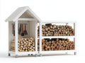 Kaminholzregal aus Holz 220 x 70 x 190 cm - Weiß - Kombiniertes Design mit Geräteraum und 2 Lagerebenen für Garten und Hof