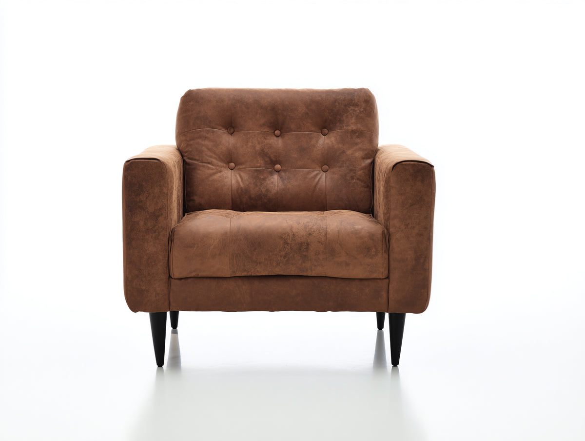 Sessel in Lederoptik 88 x 84 x 86 cm - Braun-Schwarz - Weich gepolstert mit Knopfheftung für Wohnzimmer und Schlafzimmer
