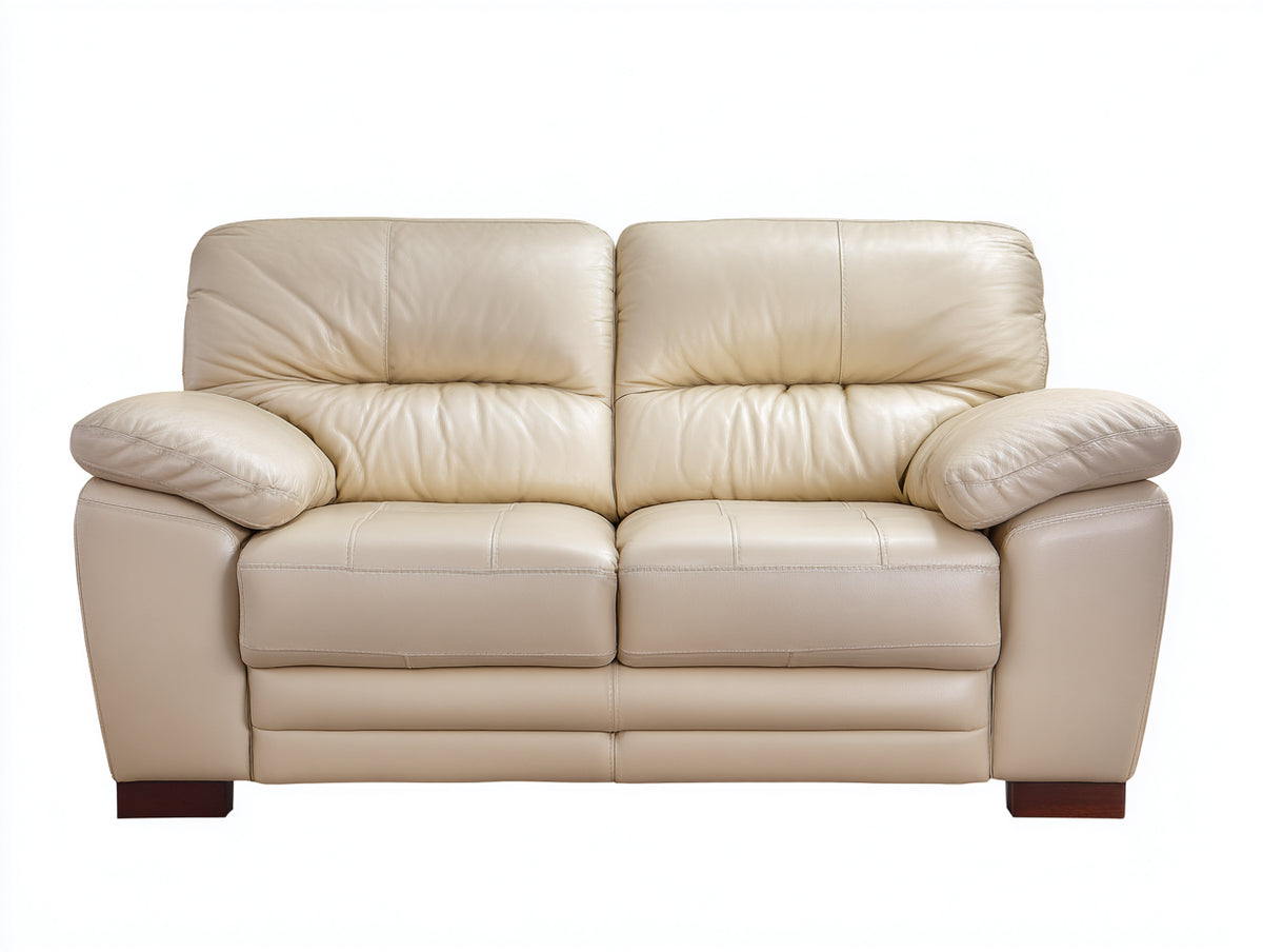 Zweisitzer Sofa in Lederoptik 185 x 96 x 92 cm - Cremebeige - Klassisches Komfortdesign mit Holzfüßen für Wohnzimmer und Gästezimmer