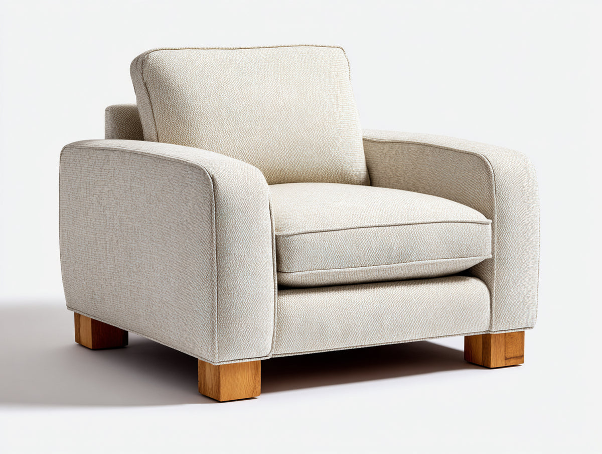 Sessel mit Stoffbezug 95 x 90 x 88 cm - Beige - Gepolstert mit breiten Armlehnen und Holzfüßen im modernen Design